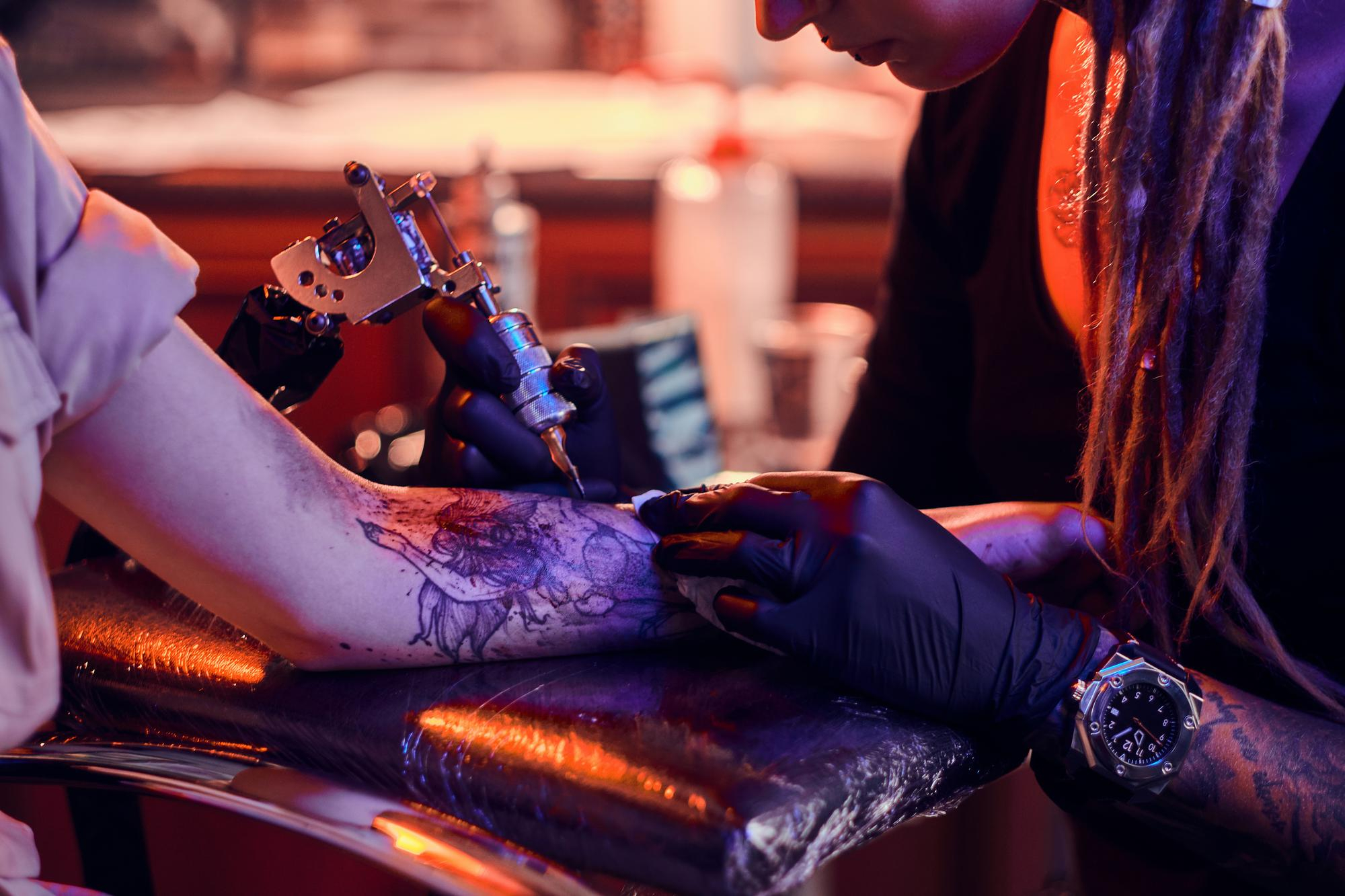 Tattoo skin close-up during the healing window